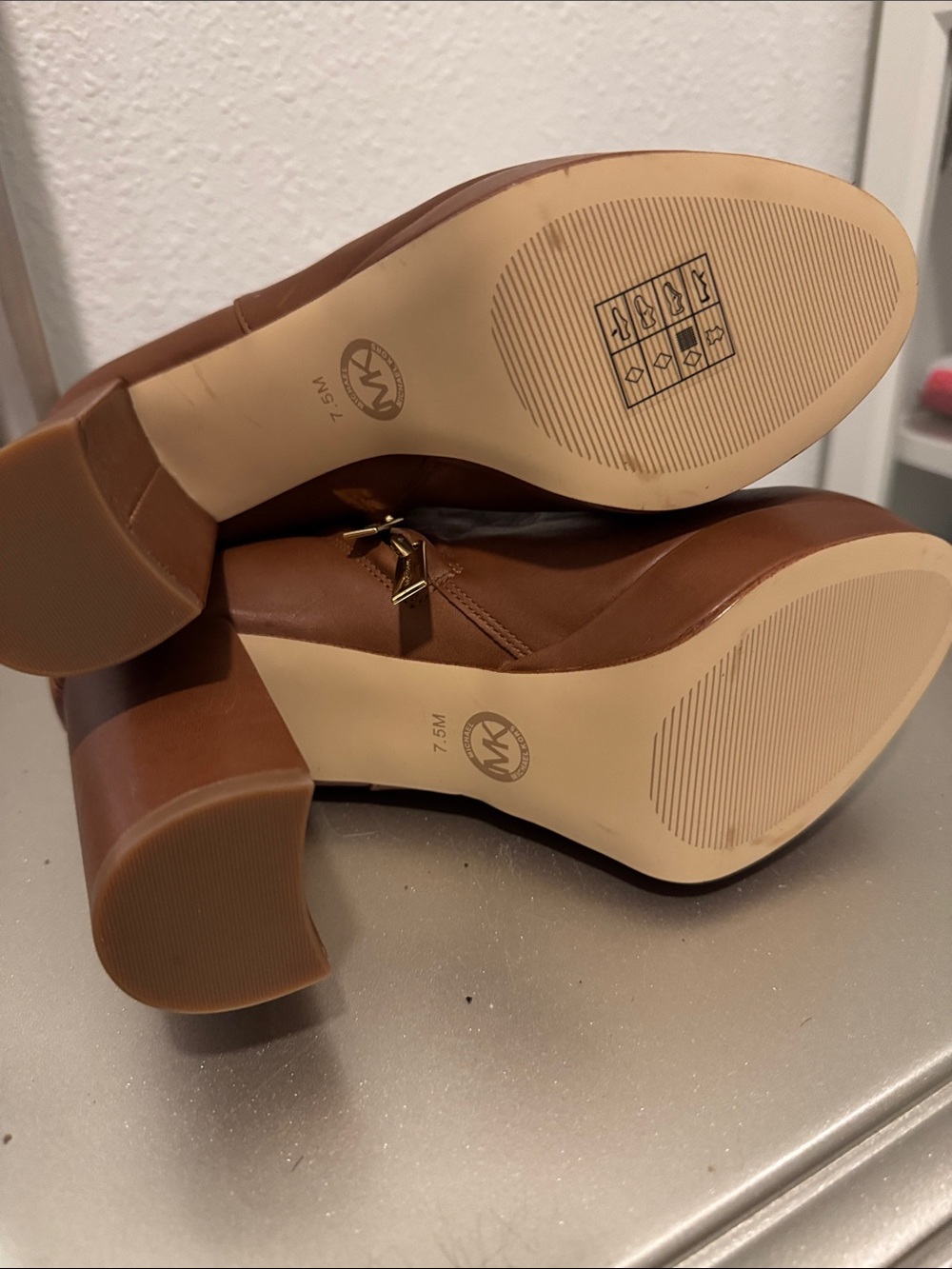 MICHAEL Michael Kors Chestnut Brown Leather Ankle Booties with Gold Accent - Picture 4 of 5